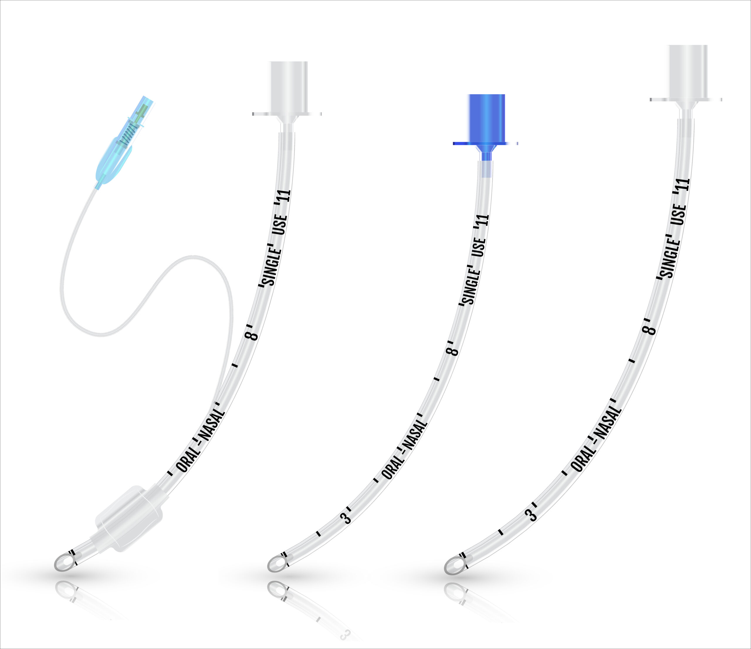 Tracheal - endotracheal - intubation - tube with inflatable cuff and Tracheal tube without cuff. Use in emergency room. Used for artificial lung ventilation in the treatment of coronavirus