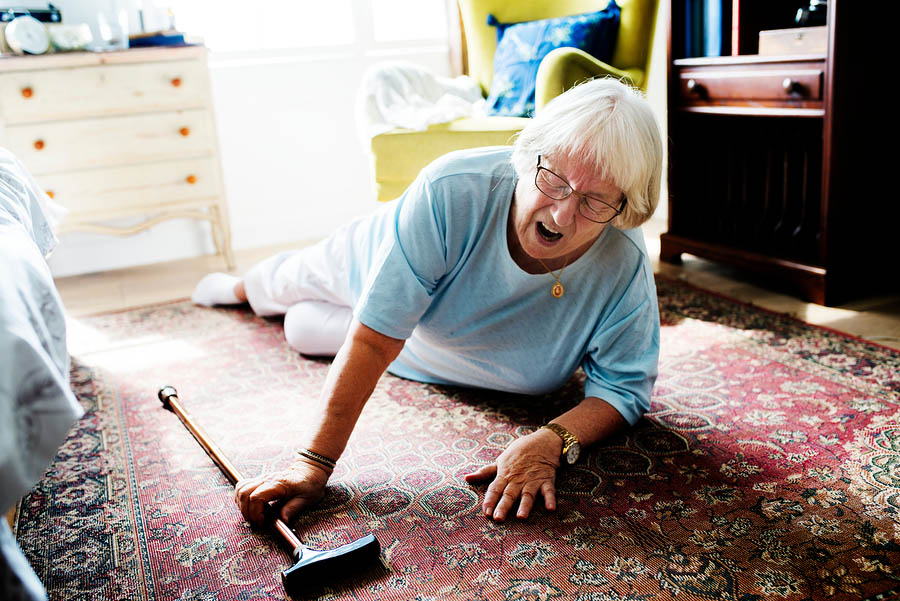 Elderly woman fell on the floor